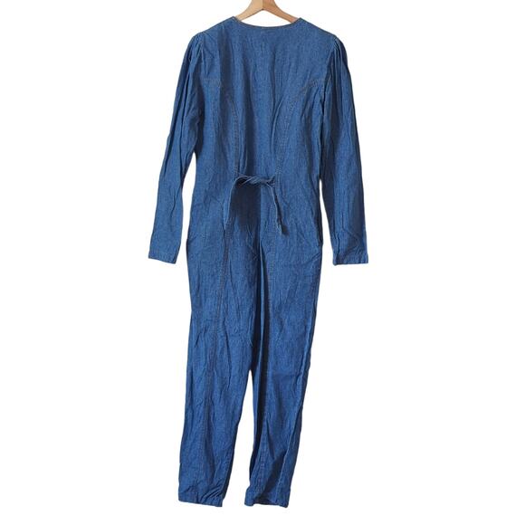 Vintage 80s Denim Blue Womens Jumpsuit Western Cowgirl Button Front Size Large - Picture 2 of 9